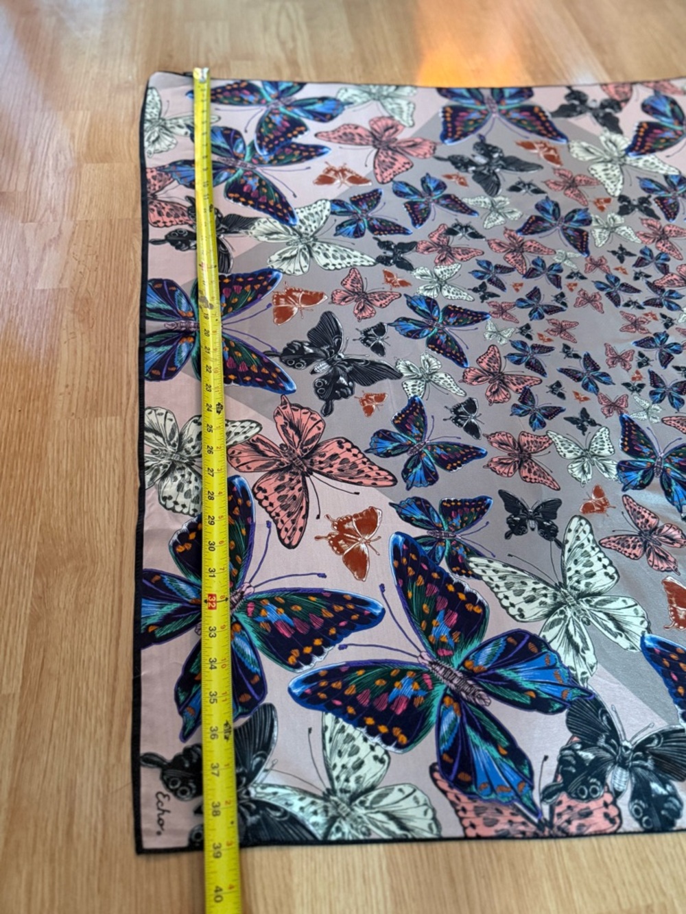 Vintage ECHO 100% Silk Square Scarf – Vibrant Butterfly Print - Picture 14 of 16